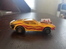 1973 Matchbox Superfast Rolamatics Mustang Piston Popper Yellow Flames PINS FIRE