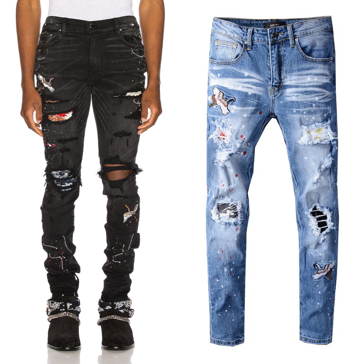Black Patch Jeans Youth Slim Pants #520 
