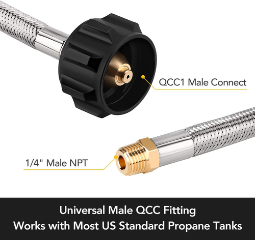 15 Inch Stainless Braided RV Propane Pigtail Hose with Type 1 Connection - Acme - Picture 2 of 12