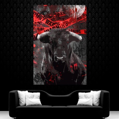 LEINWAND BILDER XXL STIER BULLE ABSTRAKT WALL STREET GRAFFITI BUNT WAND POSTER