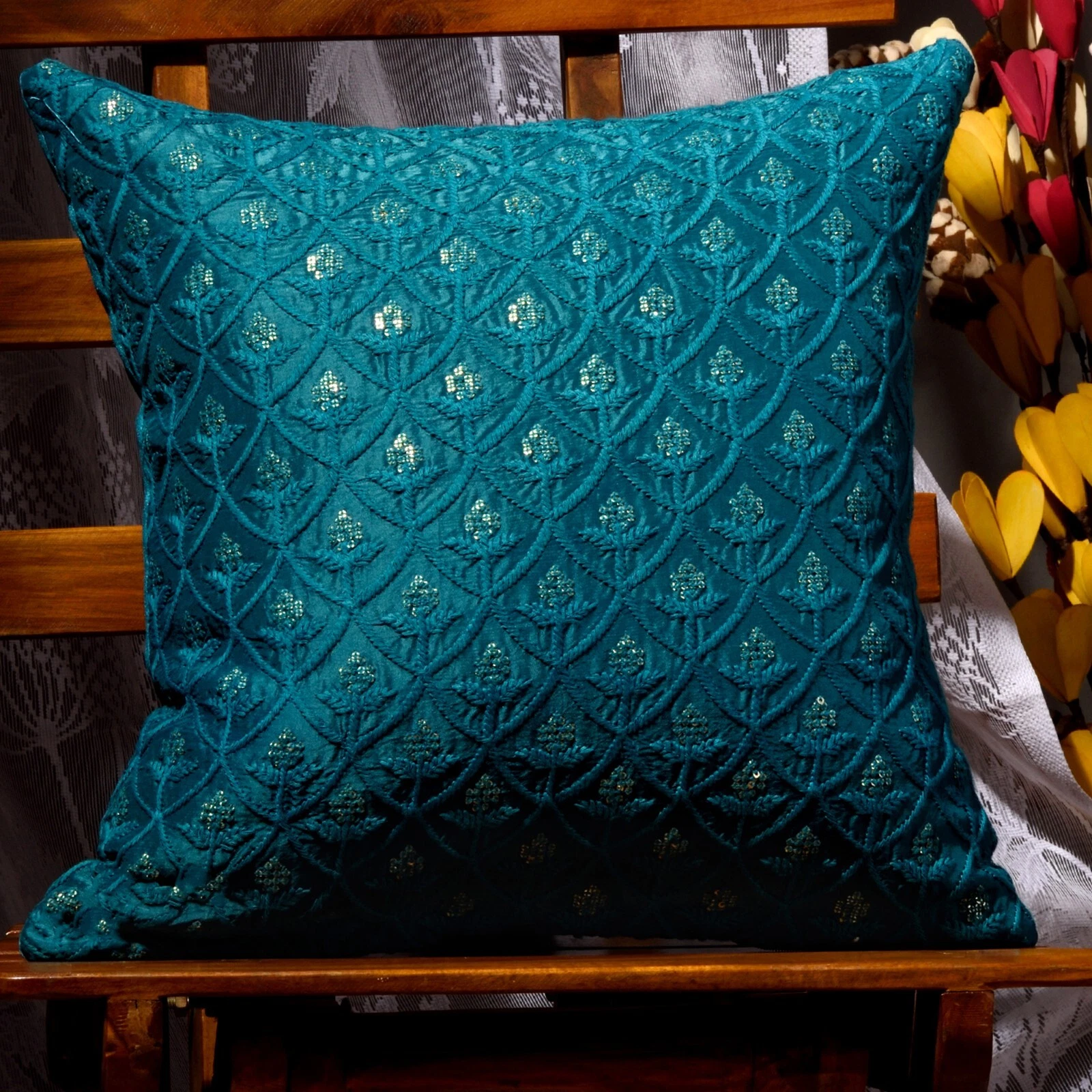 Decorative living room pillow covers teal throw pillows designer throw pillow 2p