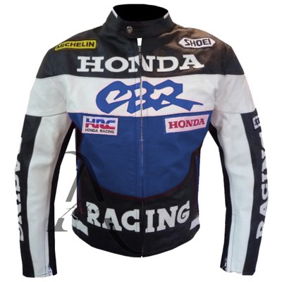 CBR Honda Motorbike/Motorcycle Leather Biker Jacket Pure Cowhide Leathers Blue