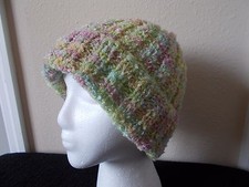 Hand knitted elegant and warm beanie/hat, fresh green pastel tones