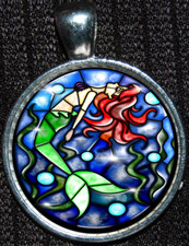Disney Princess Ariel Little Mermaid Silver Stained Glass Pendant Necklace Chun