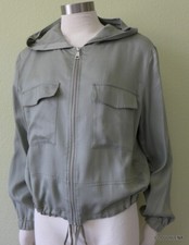 DKNY Size S Donna Karan Full Zip Hooded Lightweight Utility Jacket Thyme NEW