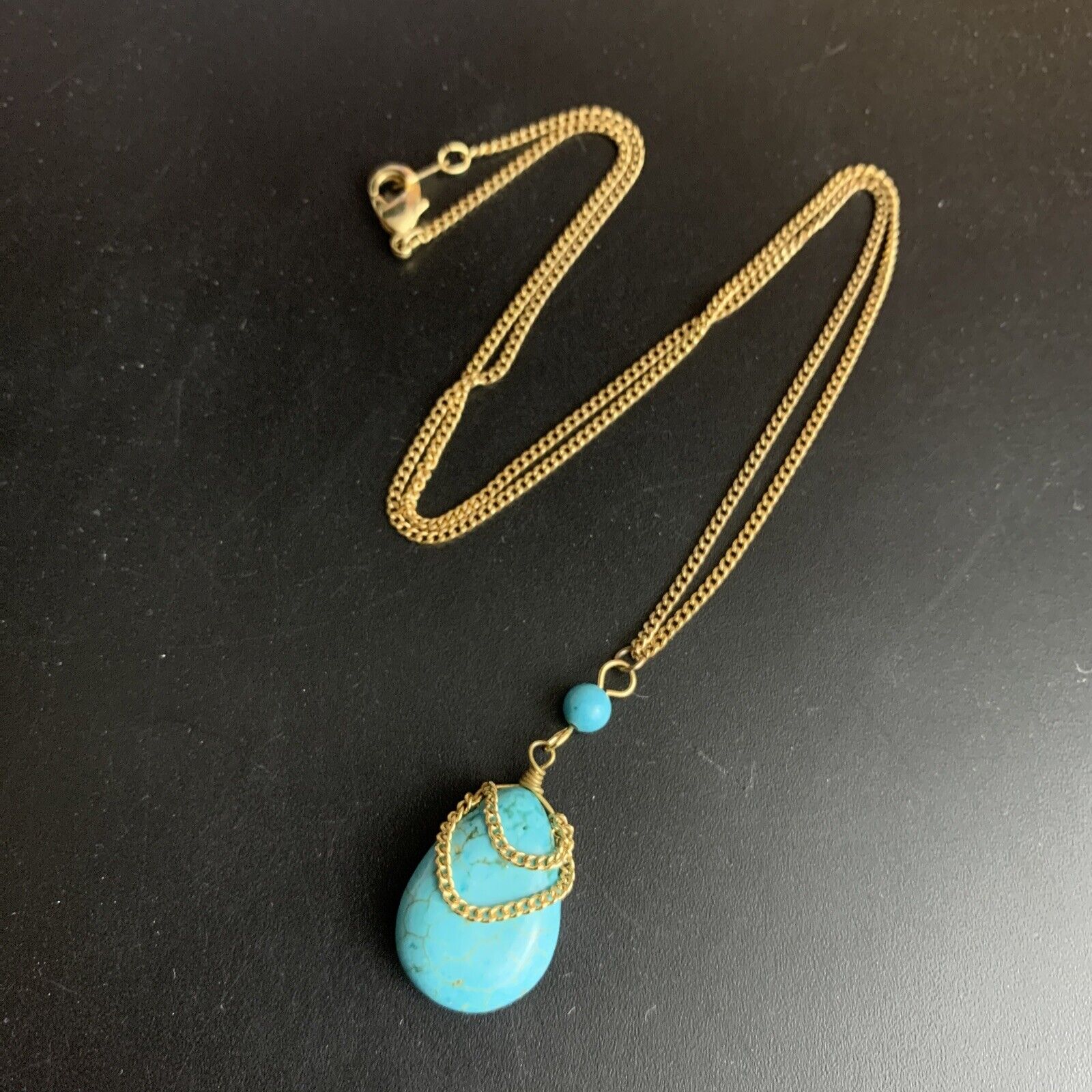 Dainty Faux Turquoise Pendant Necklace Gemstone T… - image 3