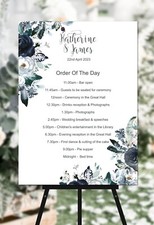 Personalised Navy Peony Floral Wedding Order of the Day Sign - Choose Size