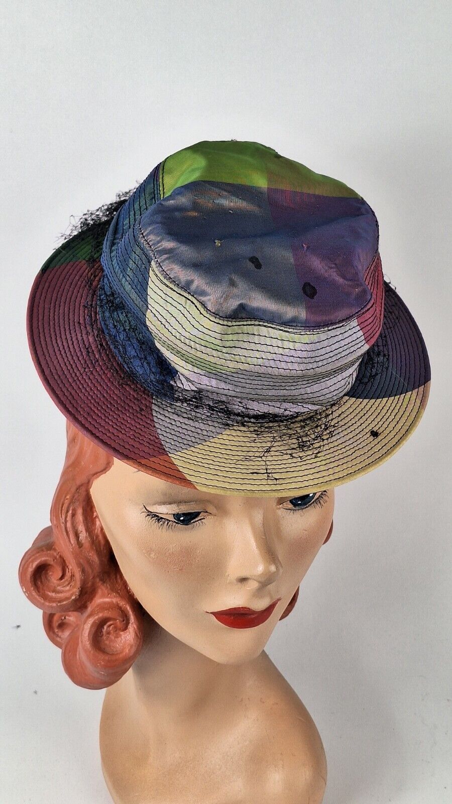 Vintage 1930s 1940s Multicolor Taffeta Tilt Hat - image 6