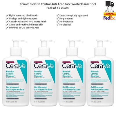 CeraVe Blemish Control Anti-Akne Gesichtsreinigungsgel   4 x 236 ml