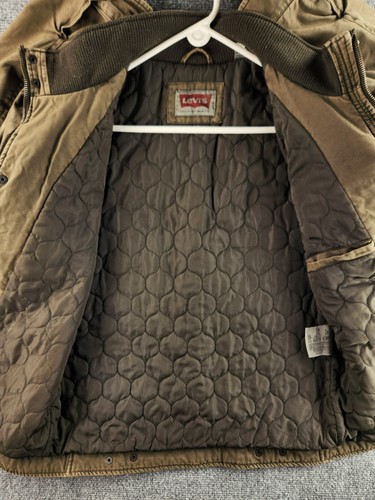Levis kleine grüne Cargojacke durchgehender Reißverschluss Druckknopf gefüttert hoher Kragen Mantel Taschen Herren - Bild 9 von 23
