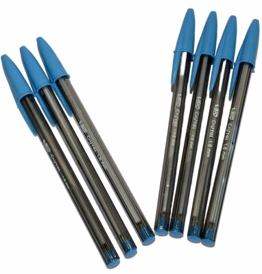 Light BLUE Bic Cristal Ballpoint Pens Lot of 7 NEW 1.6mm Xtra Bold Smooth Writin