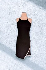 PLANET GOLD Rhinestone Trim SEXY Little Black Dress Asymmetric Hem Womens Medium