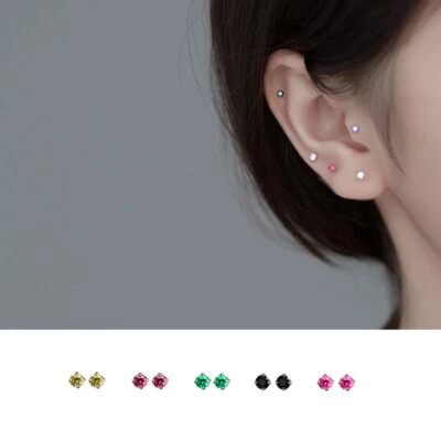 Mini Ohrstecker Sterling Silber 925 Zirkonia in 10 Farben Kleine Ohrringe - Bild 1 von 4