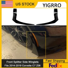 Front Splitter Winglet Extension For Corvette C7 Z06 Stage 3 Gloss Black 2014-19