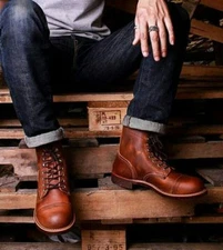 Handmade Men Brown Ankle leather boots, Men leather boots, New mens Ankle boots 