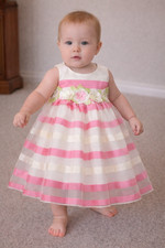 PINK FUCHSIA STRIP EASTER PARTY WEDDING FLOWER GIRL DRESS 6M 9M 12M 18M 2 4