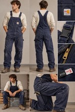Carhartt FR Duck Bib Overalls Mens 36x34 Navy Double Knee Utility Workwear