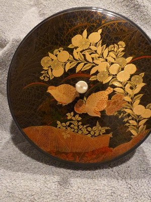 Vintage Crafted Otagiri Lacquerware Gold Floral Quails Sushi Relish Serving Lid