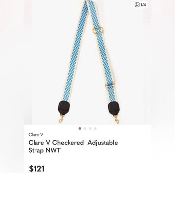 Clare V. Adjustable Crossbody Strap in Blue/Cream Checker Hard to Find