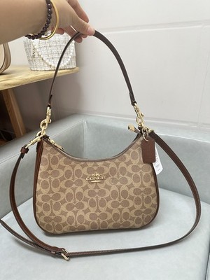 Coach CV940 Teri Hobo Signature Canvas 2Way Shoulder Bag Tan/Brown Outlet New