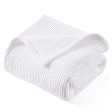 Reversible Waffle Muslin Blanket 100 Cotton Queen Size 90"X90" White