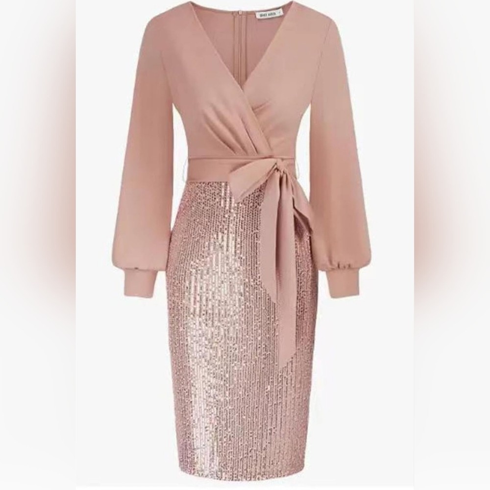 Grace Karin Light Pink Hip Wrap Fish Tail V Neck Sequin Evening Dress Grace Karin Light Pink Hip Wrap Fish Tail V Neck Sequin Evening Dress