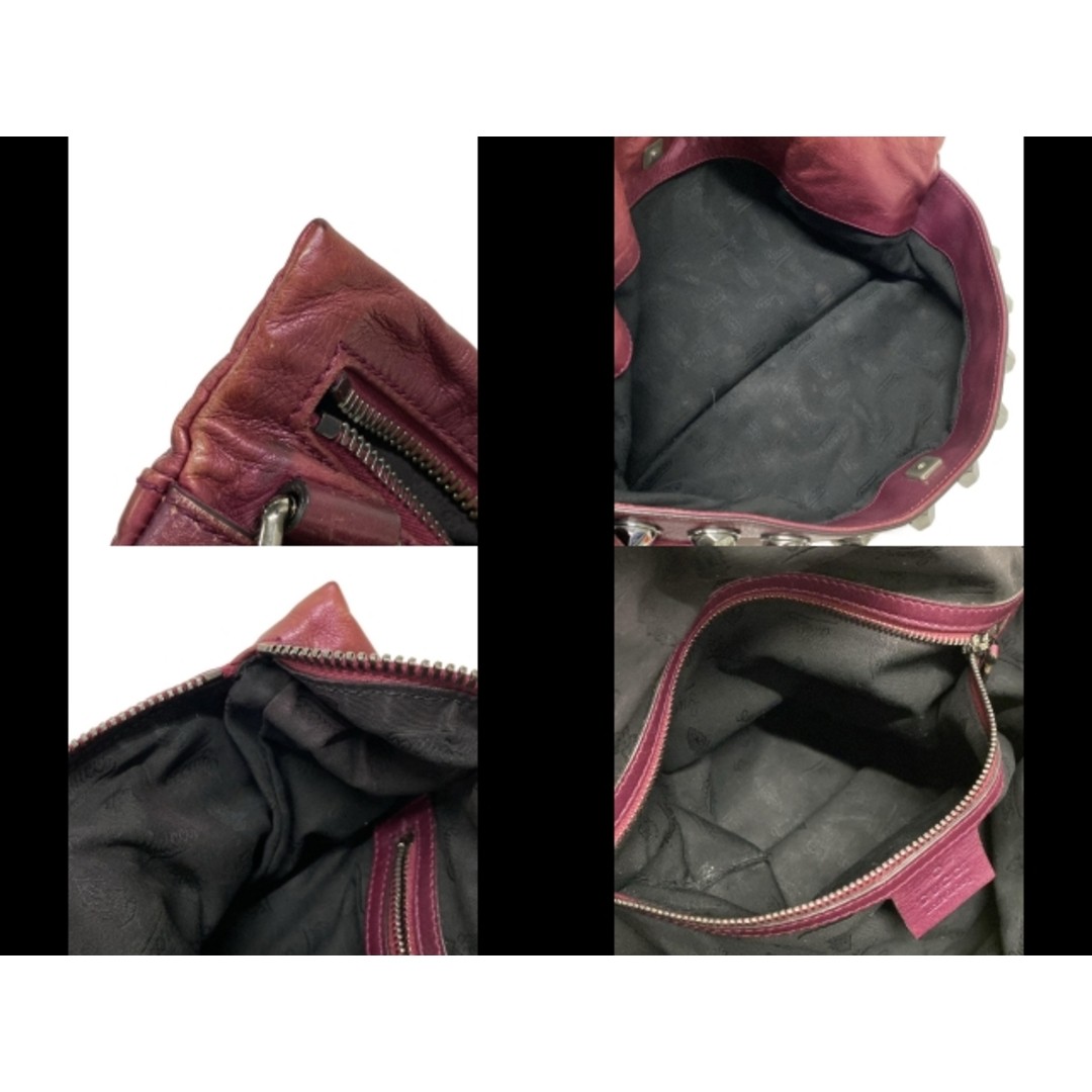 GUCCI Shoulder Bag Bordeaux Black Studded Leather Used 80cm Strap thumbnail 2