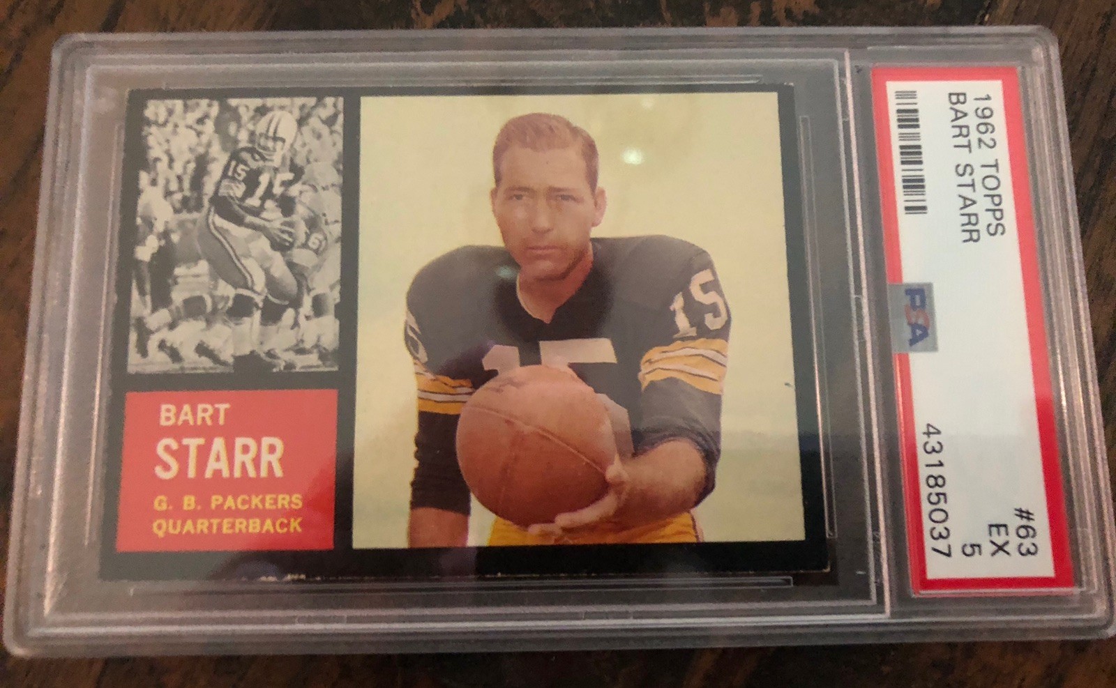 Bart Starr, Green Bay Packers. 1962 Topps Card 63. PSA EX 5