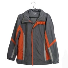 L.L.Bean Kid's Wind And Rain Full Zip Jacket Gray Orange Removable Hood XL / 18