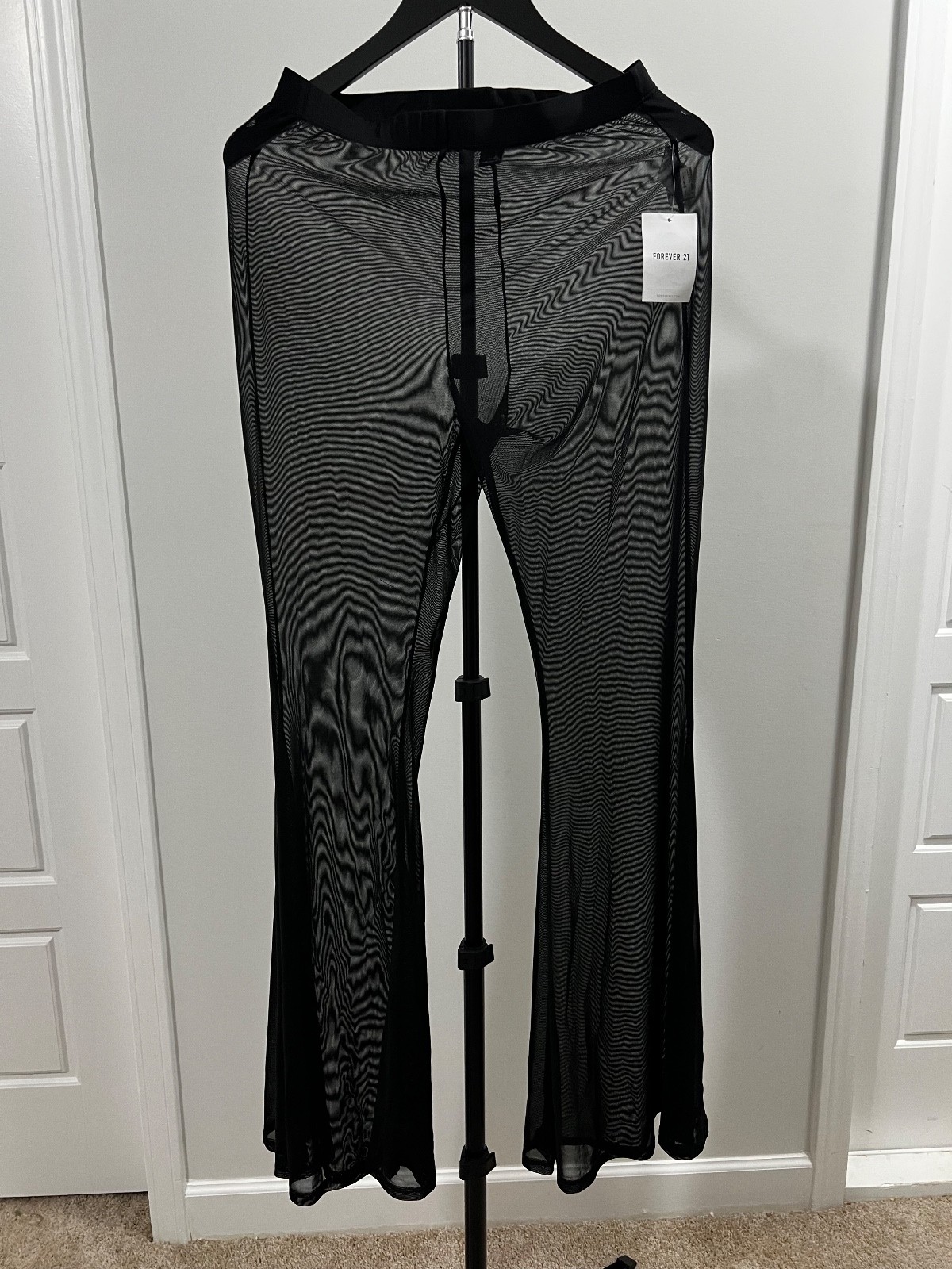 Swimsuit Cover-Up Flare Pants  Forever 21 Size Medium Black Sheer NWTS-image