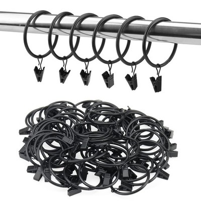 JOIKIT 60 Stück Gardinenringe aus Metall mit Clips, 50 mm schwarz S, 