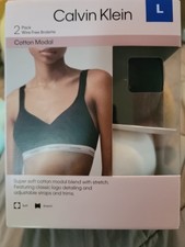 Calvin Klein Women's Cotton Modal Wire Free Bralette 2-Pack Black/White L