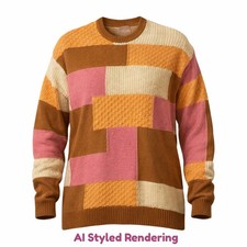 Show Me Your Mumu XS Ember Tunic Sweater Uneven Patchwork Knit Brown Pink Orange