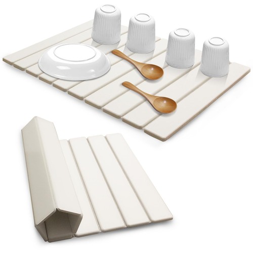 Large Stone Dish Drying Mats for Kitchen Counter , Quick Dry Absorbent Collap...