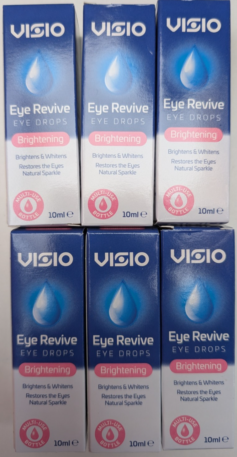 Visio Eye Revive Brightening Eye Drops 10ml x6 Multi Use Bottles Optivive Pink
