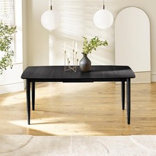 Leif Rectangular Black Solid Wood Extending 6 Seater Dining Table