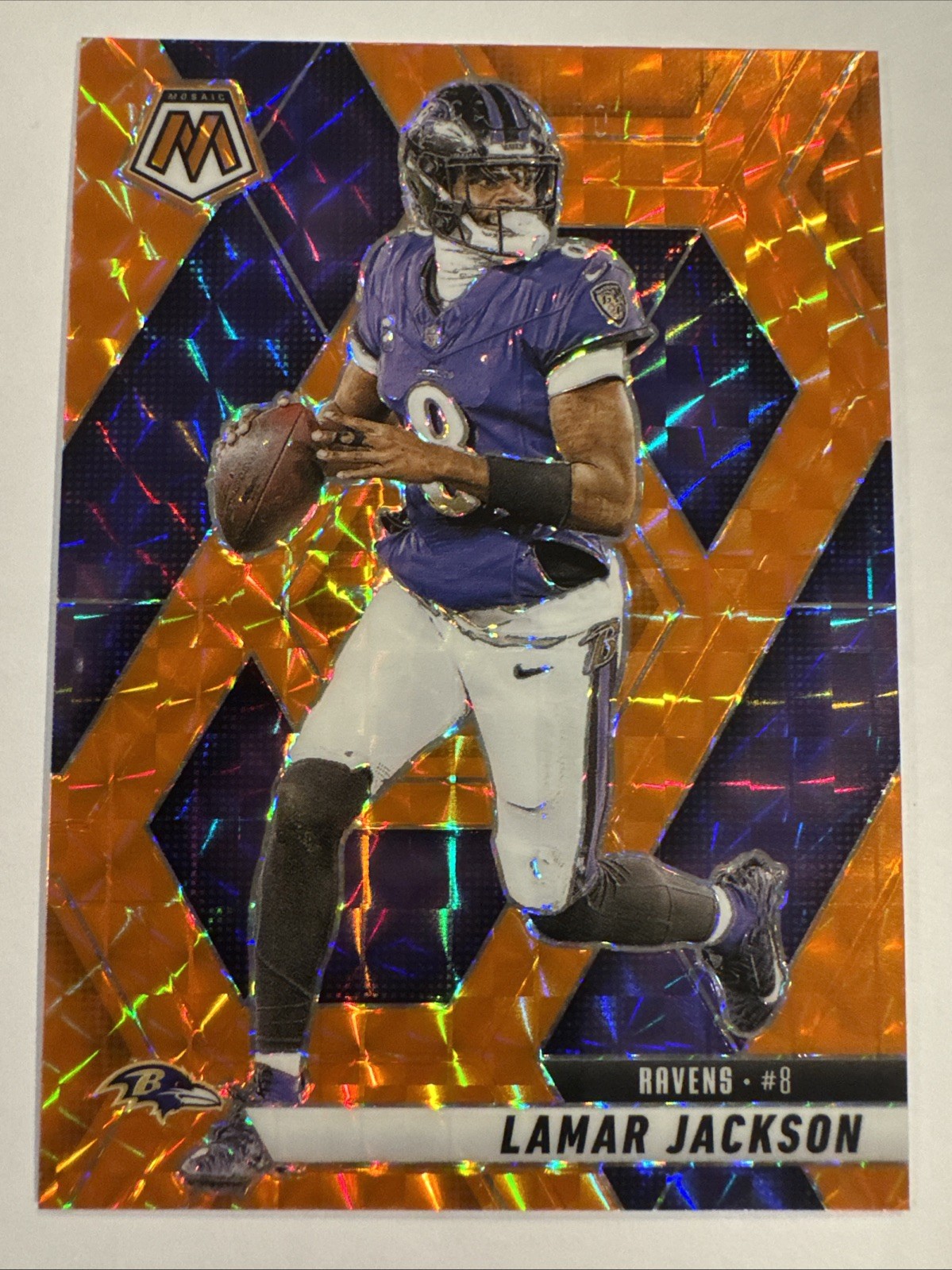 2025 Panini Mosaic Lamar Jackson Orange Prizm 53/199 #3 