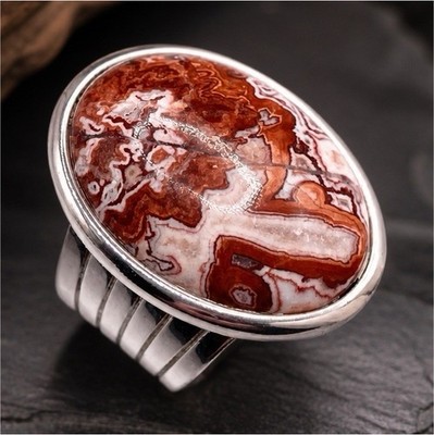 925 Sterling Silver Crazy Lace Agate  Ring Size 7 Signed Jay King 