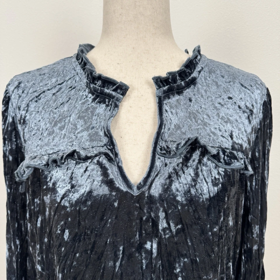 Mystree Top Womens L Blue Crushed Velvet Fairy Feminine Jewel Tone Holiday Boho - Image 4 of 4
