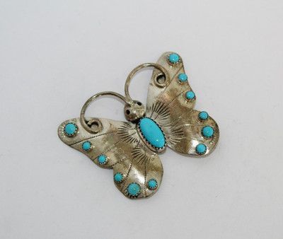Vintage Fatoya Yazzie Navajo Sterlingsilber Türkis Schmetterling Brosche/Anstecknadel [046WEA