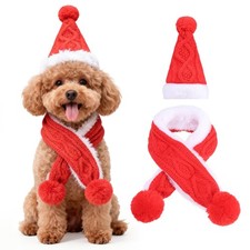PAWCHIE Dog Costumes Hat Scarf Set Knit, Cat Christmas Outfit Small, Red