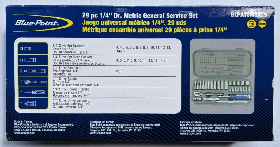 Blue Point 29pc 1/4" Socket Set BLPATSM1429 - As sold by Snap On(Bluepoint). - Image 3 of 4
