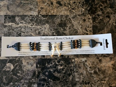 Natural Color Native American Style Bone 4 Line Bolo Beaded Tribal W/ Leather