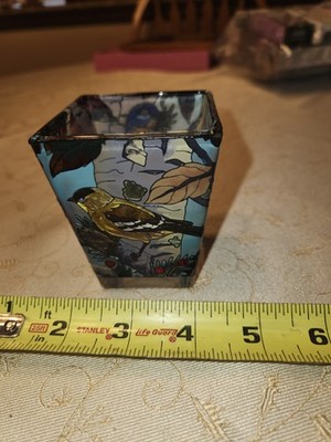 AMIA Stained Glass Look Bird Nature Votive Candle Holder
