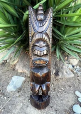 Hawaiian Kane Tiki God Half Statue hand Carved 39"x 8"in