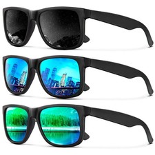 KALIYADI Sunglasses Men 151 millimeters, 3 Pack Black/Ice Blue/Green