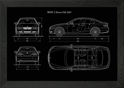 BMW 3er E92 2007 Gerahmtes Wandbild Poster Leinwanddruck Bild