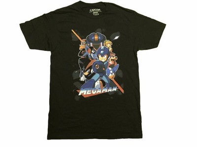 Mega Man Team Up Capcom Herren T-Shirt Kurzarm Regular Crew Neck Schwarz