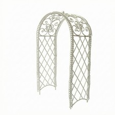 White Iron Arch Gate Decorative Iron Lattice Gate Scroll Details