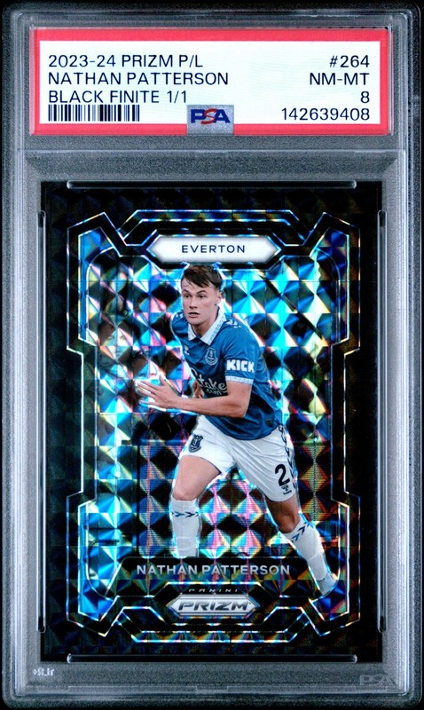 2023-24 Nathan Patterson Panini Prizm Black Finite Everton Soccer Card 1/1 PSA 8